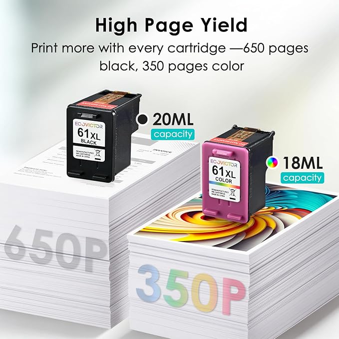 61XL Ink Cartridge Replacement for HP 61 XL (Black Color Combo Pack) for HP61 HP61XL for 4500 5530 4630 2540 4502 2542 4635 5535 4501 3050 2541 3510 2620 2514 3512 1000 1010 1510 Printers-DeskLoop Office