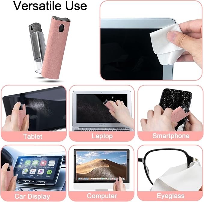 2 Pack Screen Cleaner Spray and Wipe for Laptop Monitor and Car Screens, Phone Touchscreen Mist Cleaning Kit for Cellphone, Tablet, PC, Computer, LCD, Eyeglass, iPhone, iPad, Mac Pro - Grey and Pink-DeskLoop Office