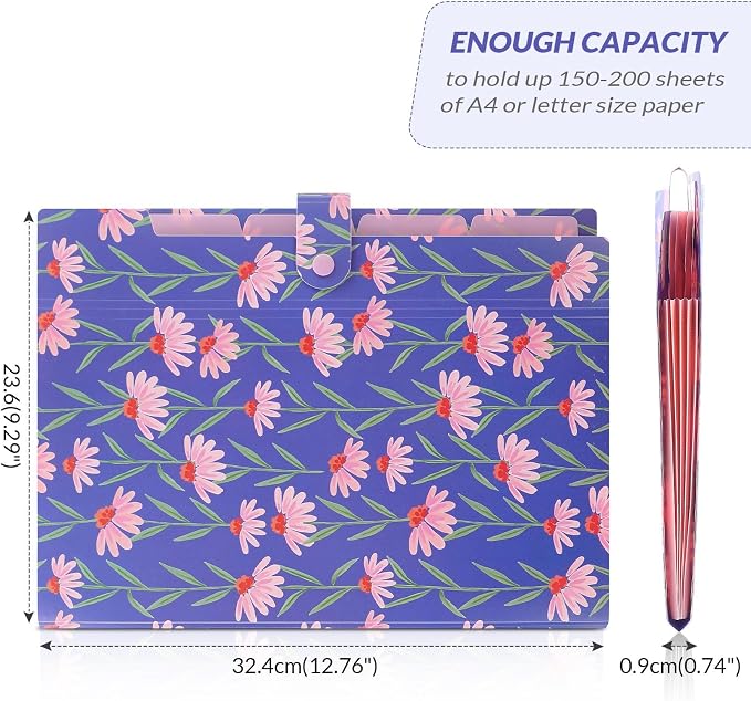 SKYDUE Accordion File Organizer, Floral Expanding File Folders - Image 4