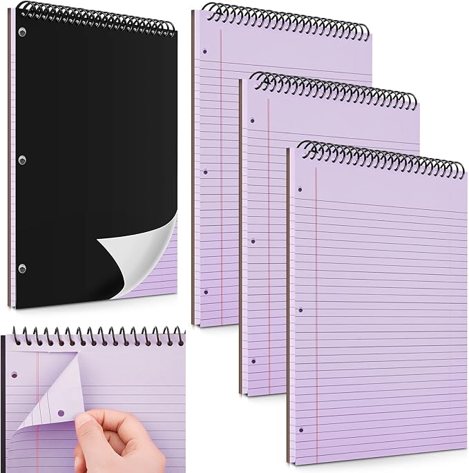 3 Packs 8.5" x 11" Top Spiral Notebook with 3 Hole Punched Legal Pads College Ruled Notepad 50 Sheets Hard Cardboard Paper Wirebound Notepad for Office School Business (Purple)-DeskLoop Office