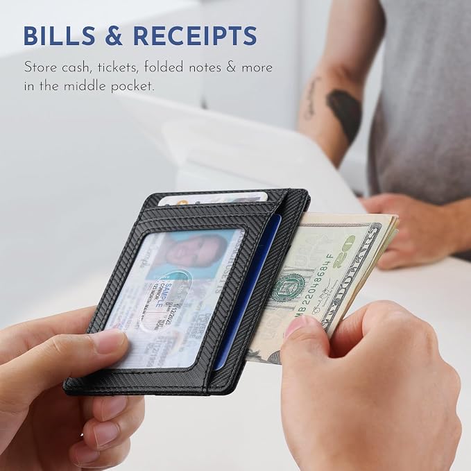 Buffway Slim Minimalist Front Pocket RFID Blocking Leather Wallets - Image 5