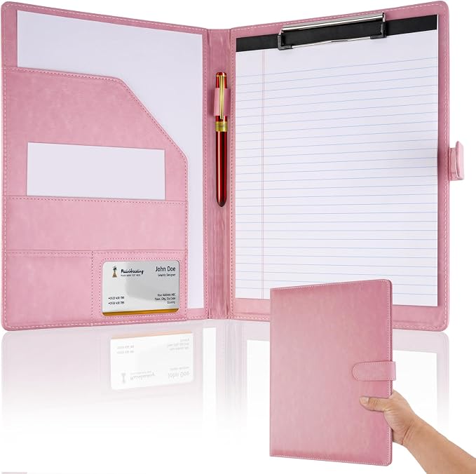 Professional Padfolio with Clipboard, Faux Leather Portfolio Folder Binder by MOWPOG