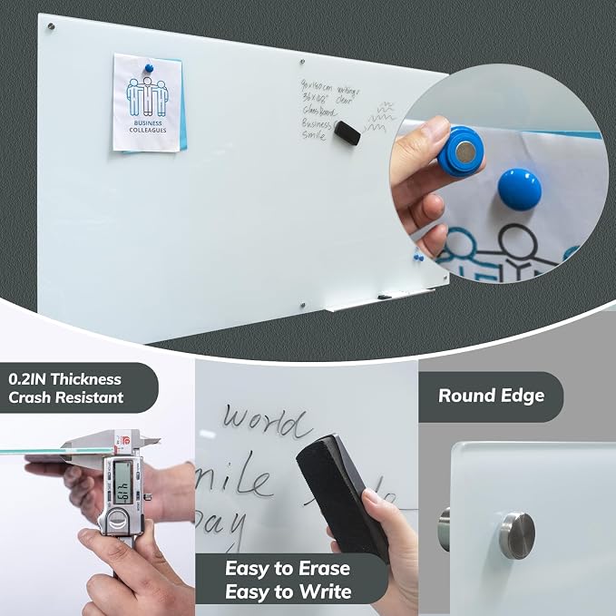 Magnetic Glass Dry Erase Board Frameless Wall Mounted White Board 40 * 72 - Image 3