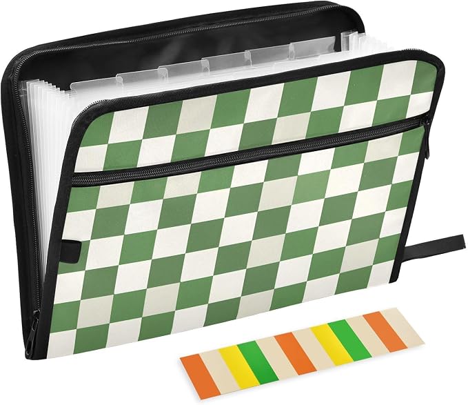 Expanding File Folder Green White Checkered Buffalo Plaid Accordion File by ALAZA