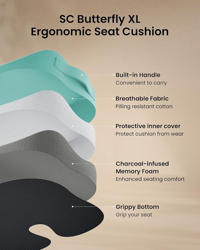 ProtoArc Extra Large Seat Cushions for Office Chairs, Ergonomic Memory Foam Seat Cushion for Home, Extra Cover, Car Seat Cushions for Driving, Pressure Relief Pad for Sciatica - Mint Green-DeskLoop Office