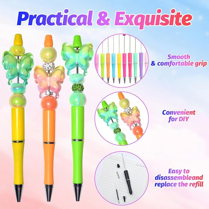 150 Pieces DIY Beadable Pen Kit – 50 Plastic Ballpoint Pens - Image 4