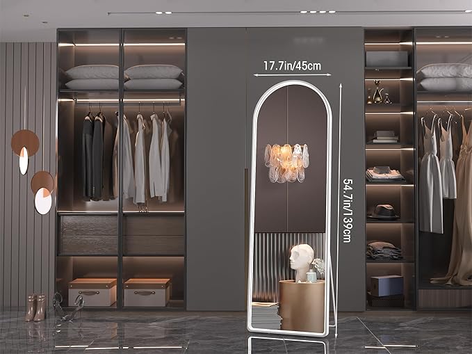 Hasipu 55" X 18" Full Length Mirror with Lights, White Frame Arch Led Mirror Full Length and 3 Colors Temperatures & Brightness Adjustable,Light Up Mirror Full Body for Bedroom Cloakroom Living Room-DeskLoop Office