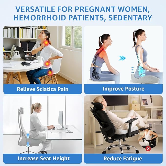 Extra Large Office Chair Cushion, 19" x 17" Ergonomic Memory Foam Seat Cushion for Tailbone, Back, Sciatica & Hip Pain Relief, Booster Pad for Sitting & Driving, Removable Washable Cover, Grey-DeskLoop Office