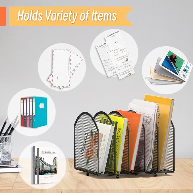 MINDEPOT 5-Section Desk File Organizer, Vertical Desktop File Holder Mail - Image 5