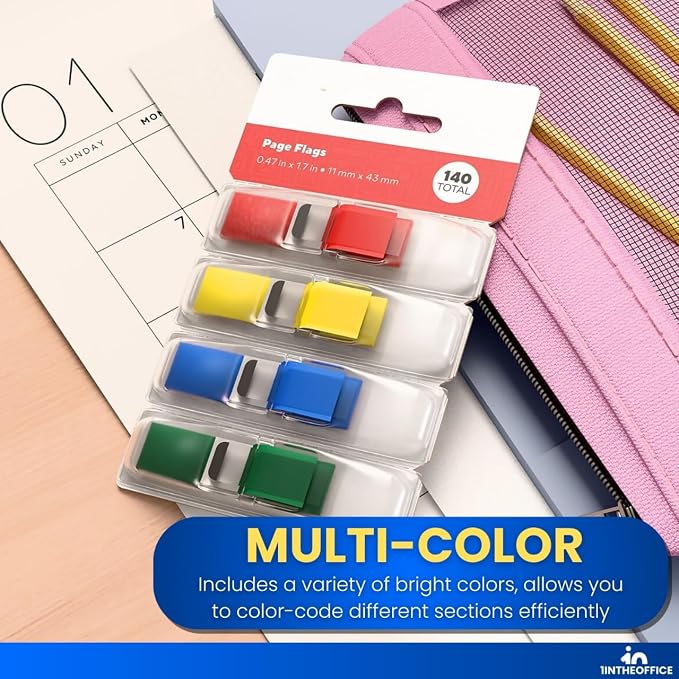 1InTheOffice Page Markers, Label Stickers, Page Tabs, 4 Pack - Image 3