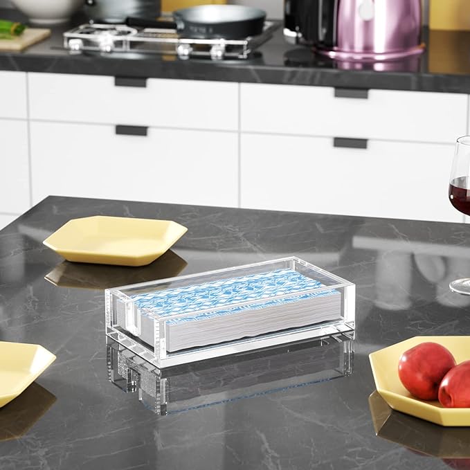 HIIMIEI Acrylic Napkin Holder for Bathroom, Acrylic Guest Towel Holder, Bathroom Napkins Guest Disposable Holder, Hand Towel Tray for Kitchen, Parties, Weddings, Party, Hotel, Restaurant（Clear）-DeskLoop Office