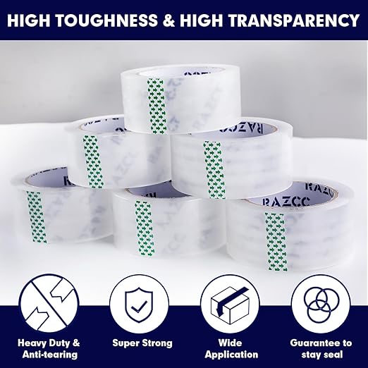 Packing Tape, 24 Rolls Clear Heavy Duty Packaging Tape with Dispensers for Packing Shipping Moving Mailing, Thicker Sealing Tape -1.88" x 65 Yards Per Roll, 1560 Total Yards