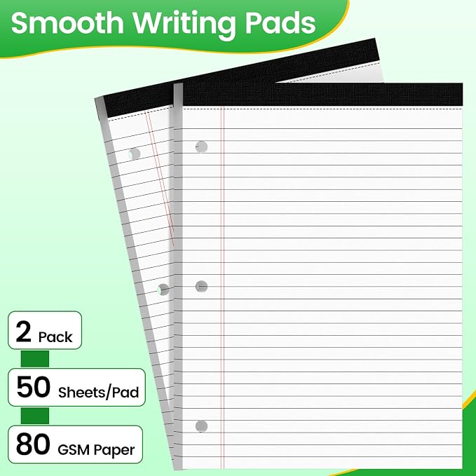 3 Hole Legal Pad 8.5 x 11, 2 Pack White Note Pads, Notebook Paper Wide Ruled - Image 3