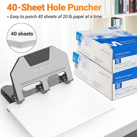 AFMAT 3 Hole Punch, 9/32" Hole Diameter, 40-Sheet 3 Hole Puncher - Image 2
