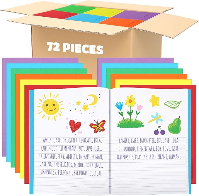 Henoyso 72 Pcs Primary Composition Notebook K-2 9 3/4 x 7 1/2 Inch Primary Journal, Back to School Supplies, Bulk Blank Writing Book for Kid to Write Draw Journal 60 Page Notebooks (Colorful)-DeskLoop Office