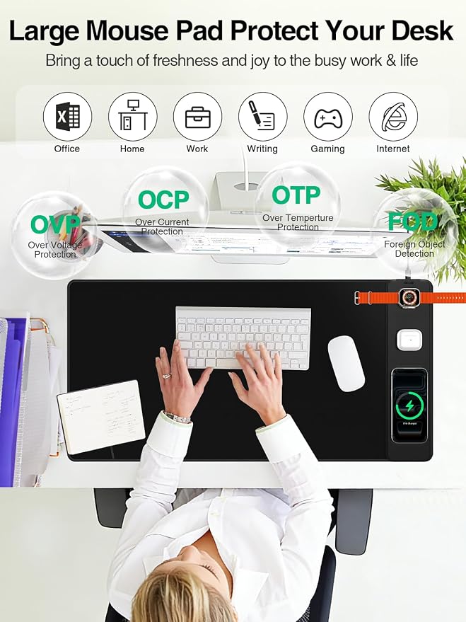 Mouse Pad with Magnetic Wireless Charging, Large Desk Mat, Non-Slip Mouse Mat - Image 2