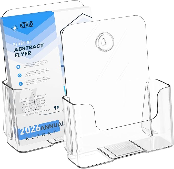 KTRIO Acrylic Brochure Holder 6 x 9, 2 Pack Bi-fold Flyer Display Stand | by KTRIO