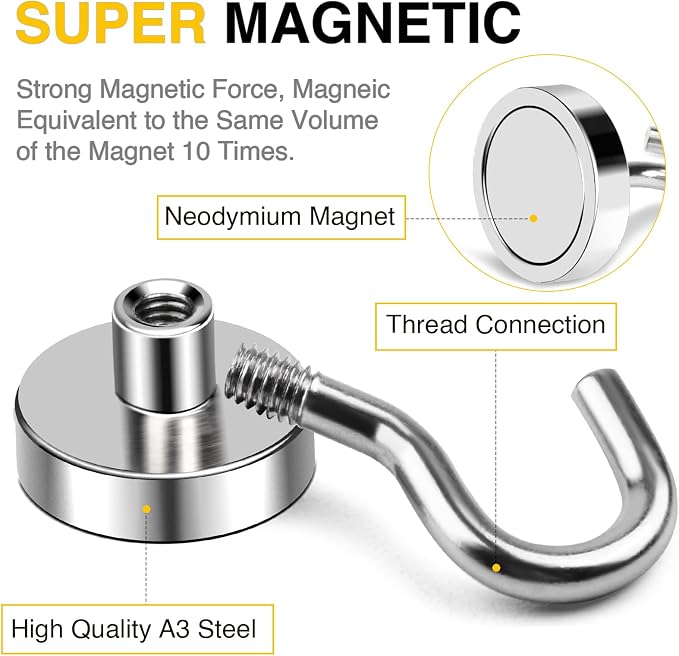 DIYMAG Magnetic Hooks, 50 LB Heavy Duty Magnet - Image 3