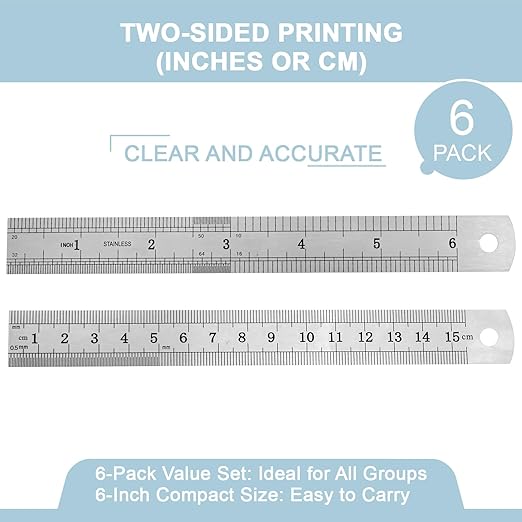 6 Pack Heavy Duty 6 Inch Steel Ruler Set - Image 2