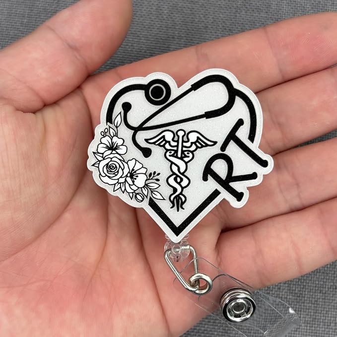 Elegant RT Badge Reel Retractable, Cute Respiratory Therapist Acrylic Badge Reel - Image 3