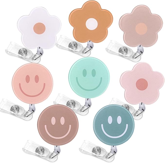 Whaline 8Pcs Light Boho Flower and Smile Acrylic Retractable Badge Holder by Whaline