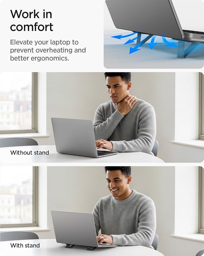 Spigen Slim Fold Adhesive Laptop Stand 2 Piece Foldable Portable Dual Ergonomic - Image 3