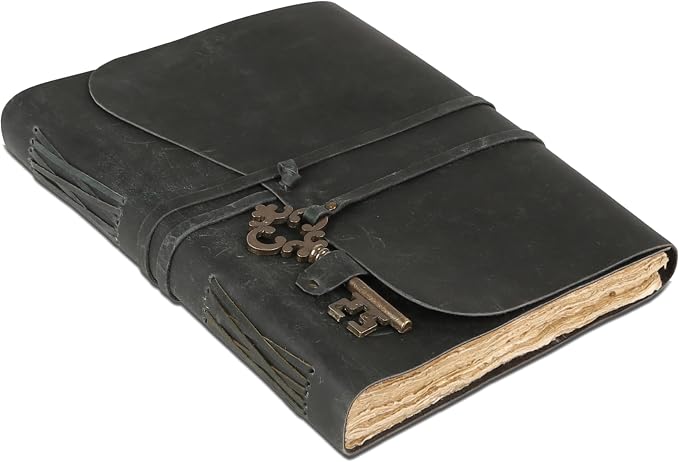 Leather Journal with Deckle Edge Paper 8x6 inch and Vintage Key | Handmade by KomalsPassionLeather