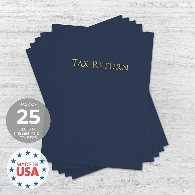 Linen Texture Navy and Gold Tax Return Folders / 25 Business Document Folders / - Image 6