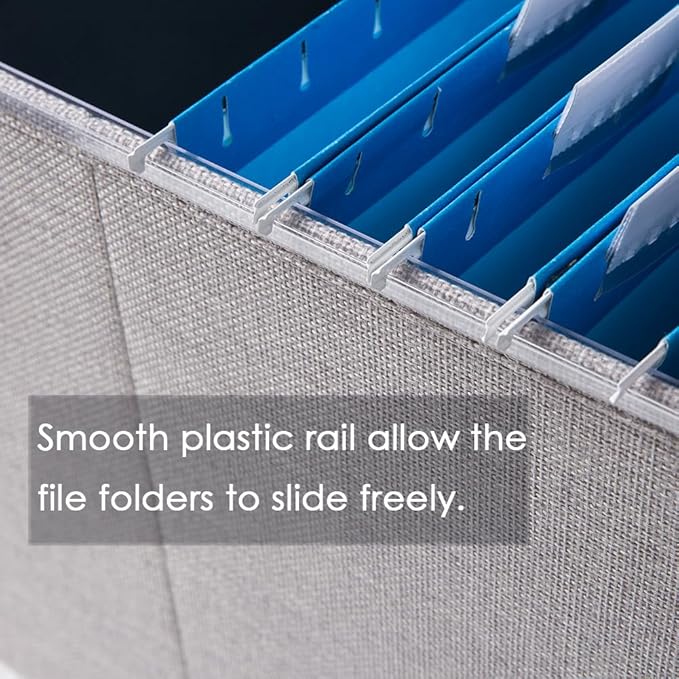 PRANDOM File Organizer Box - Set of 1 Collapsible Decorative Linen Filing Storage Hanging File Folders with Lids Office Cabinet Letter Size Light Grey (15x12.2x10.75 inch)-DeskLoop Office