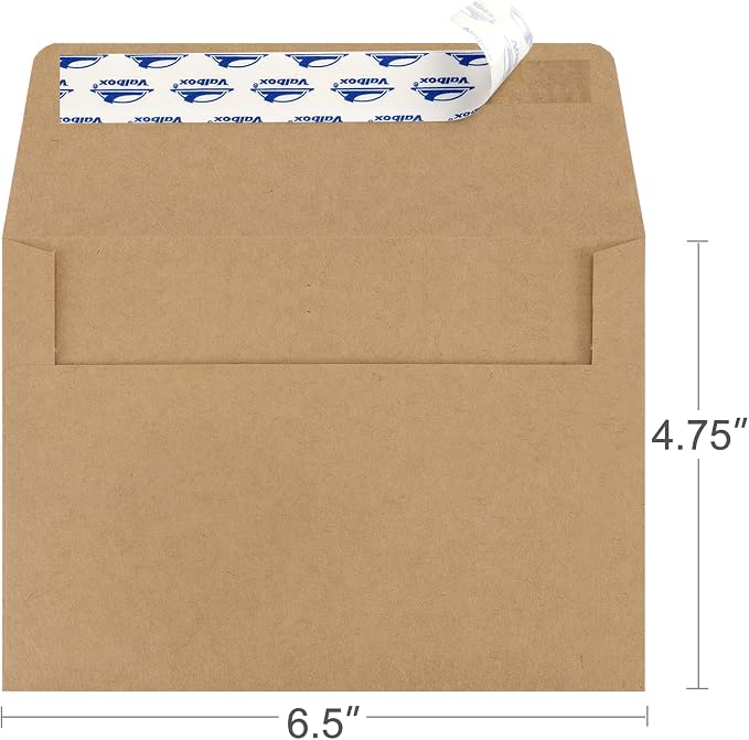 ValBox 100 Qty A6 Envelopes Self Seal 6.5 x 4.75" Brown Kraft Paper Invitation - Image 2