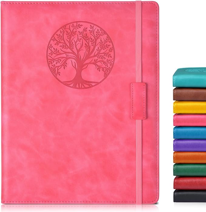 Lined Journal Notebook for Women Men,256 Pages A4 Large Hardcover Leather Journals for Writing,Travel,Business,Work,School,College Ruled Notebooks for Note Taking,Diary Notepad 8.6"×11" (pink)-DeskLoop Office