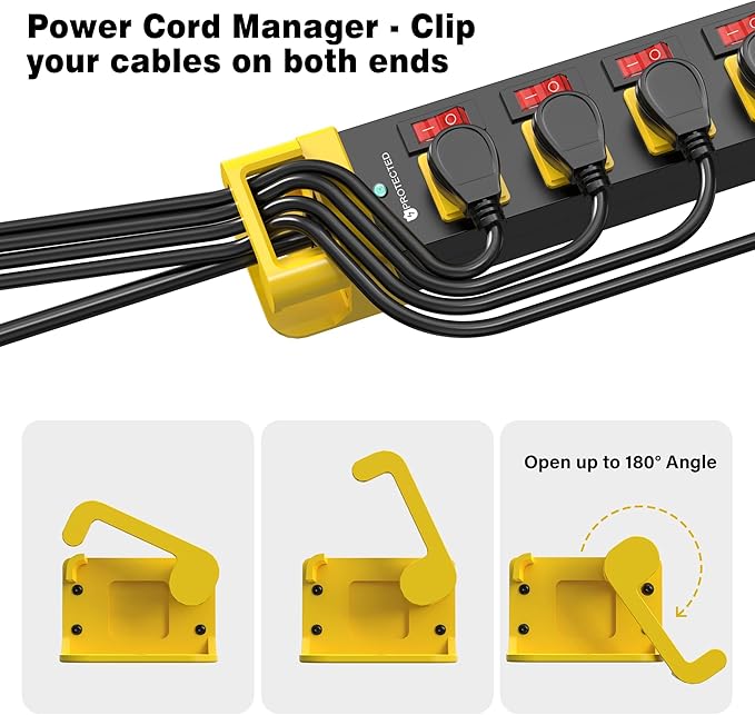 Heavy Duty Power Strip - 6 Outlet Power Strip with Individual Switches Cord Manager Surge Protector 1200J Home Office Garage Industrial Workbench-DeskLoop Office