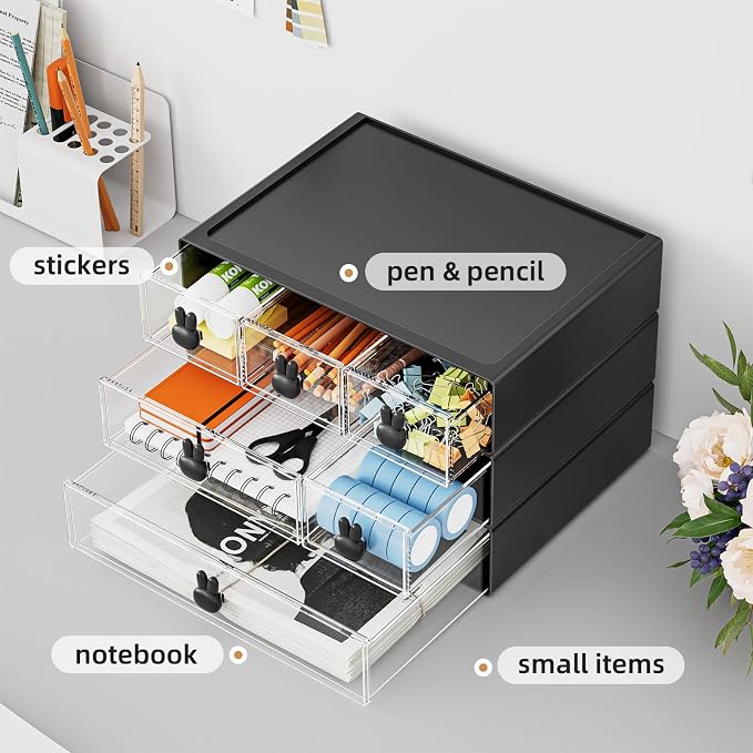 Marbrasse Desk Organizer with 6 Drawers, 3 Tier Stackable Storage Drawers - Image 4