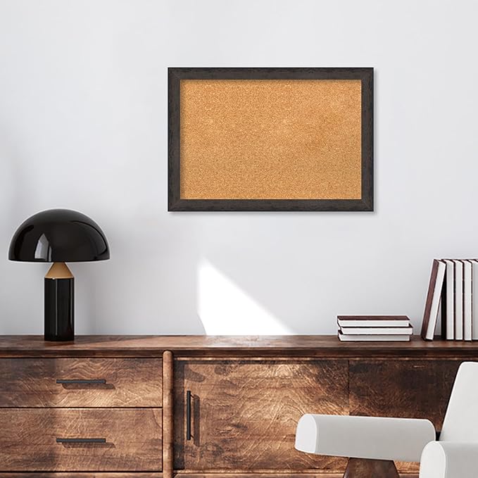 Amanti Art Natural Cork Board for Wall, 19x27 Vision Board with Black Wood Frame, Medium Corkboard Office Decor for Home Organization, Modern Contemporary Corkboard Pinboard to display items for home-DeskLoop Office