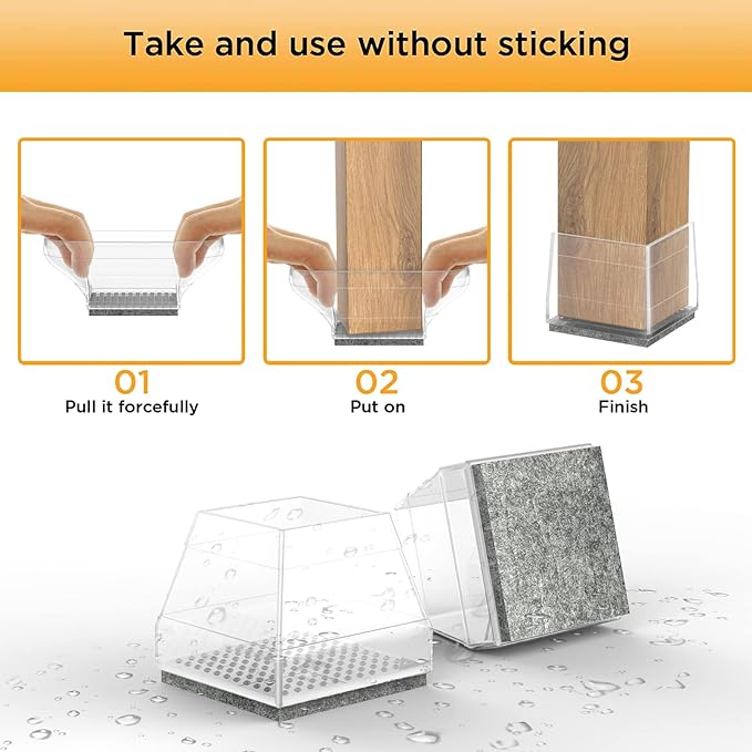Square Chair Leg Protectors for Hardwood Floors, 1.26-1.57" - Image 3