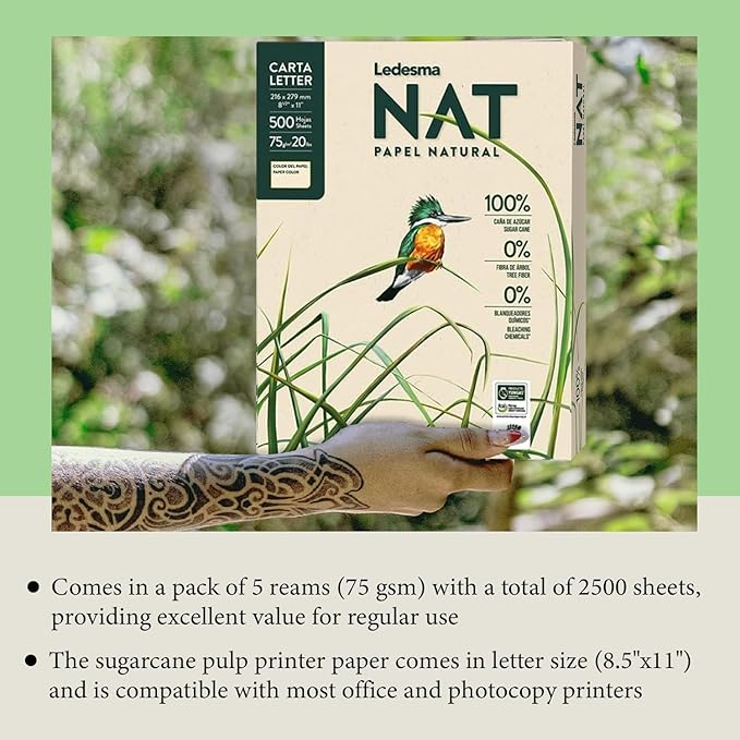 Letter Size 8.5"x11" Sugarcane Pulp Printer Paper - 75 GSM, Unbleached Paper Multipurpose Copy Printer Paper - for All Office & Photocopy Printers, Designs, Crafts (5 Ream)-DeskLoop Office