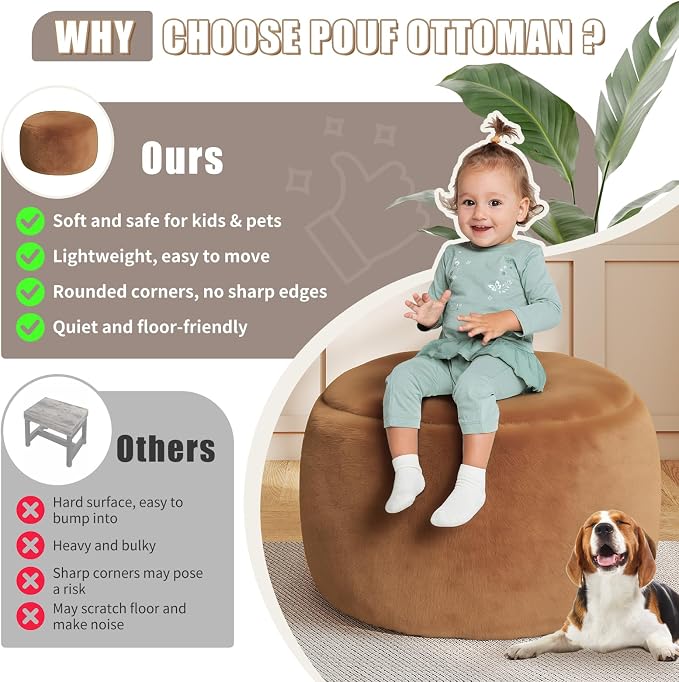 Gericco Round Pouf Ottoman Foot Rest, 29 X 18Inch Floor Poufs Footstool - Image 6