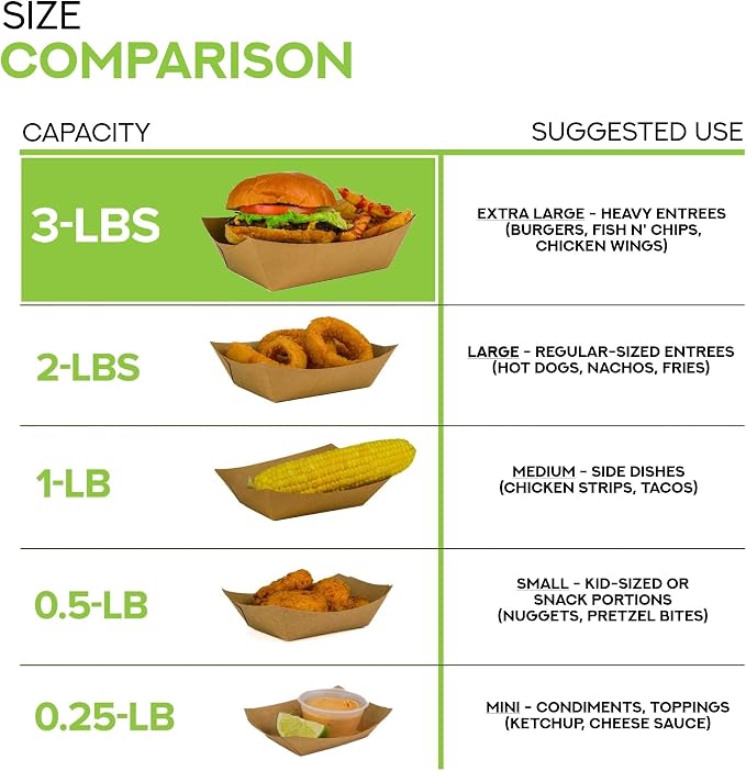 100 Pack 3-Lb Brown Kraft Paper Food Trays, Extra Large Disposable Concession - Image 4