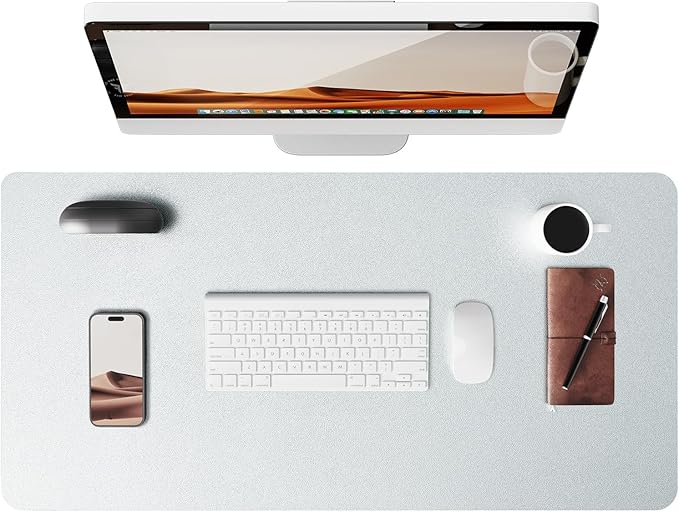 YSAGi Leather Desk Pad Protector, Office Desk Mat, Large Mouse Pad, Non-Slip PU Leather Desk Blotter, Laptop Desk Pad, Waterproof Desk Writing Pad for Office and Home (Silver, 35.4" x 17")-DeskLoop Office