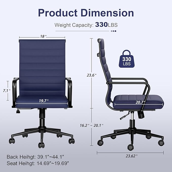 Okeysen Office Desk Chair Conference Room Chairs Modern Ergonomic Executive Swivel Chair Adjustable Height PU Leather Home Desk Chairs with Armrests Comfy Computer Task Chairs with Wheels (Navy Blue)-DeskLoop Office