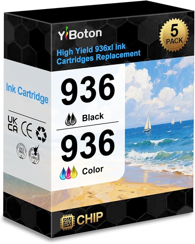 936e 936XL 936 with New Chip Ink Cartridges Replacement for 936 936e 936XL Ink Cartridges Combo Pack Works Compatible with OfficeJet 9120 OfficeJet Pro 9110 9120 9130 Printers (5-Pack)-DeskLoop Office