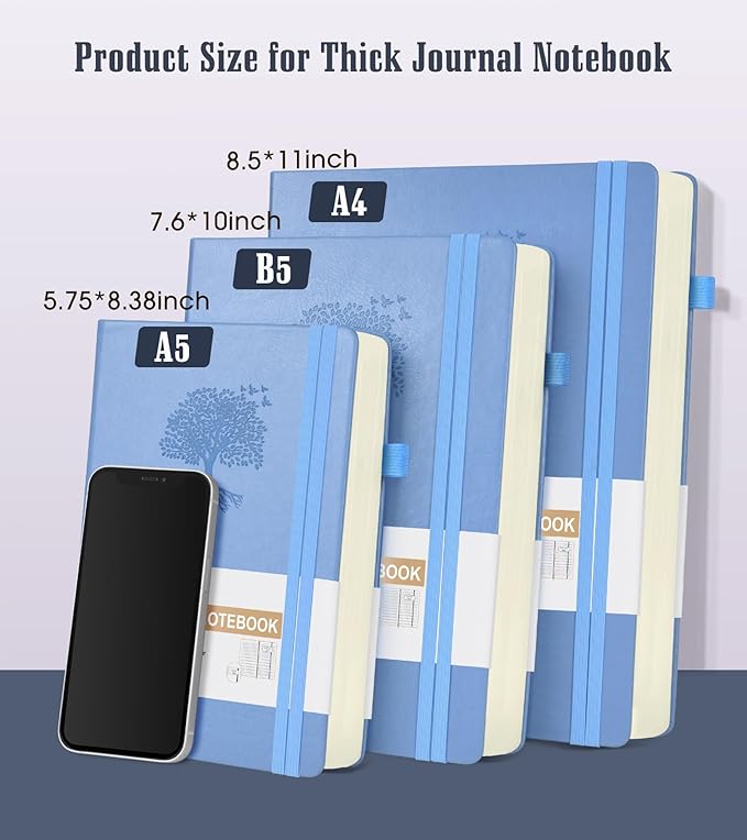 Lined Journal Notebook -365 Pages A5 Thick Journals for Writing College Ruled Notebook, Hardcover Leather Journal for Women Men, Daily Journal Notebook for Work, Note Taking, 100Gsm Lined Paper ( 5.75'' X 8.38'' Blue)-DeskLoop Office