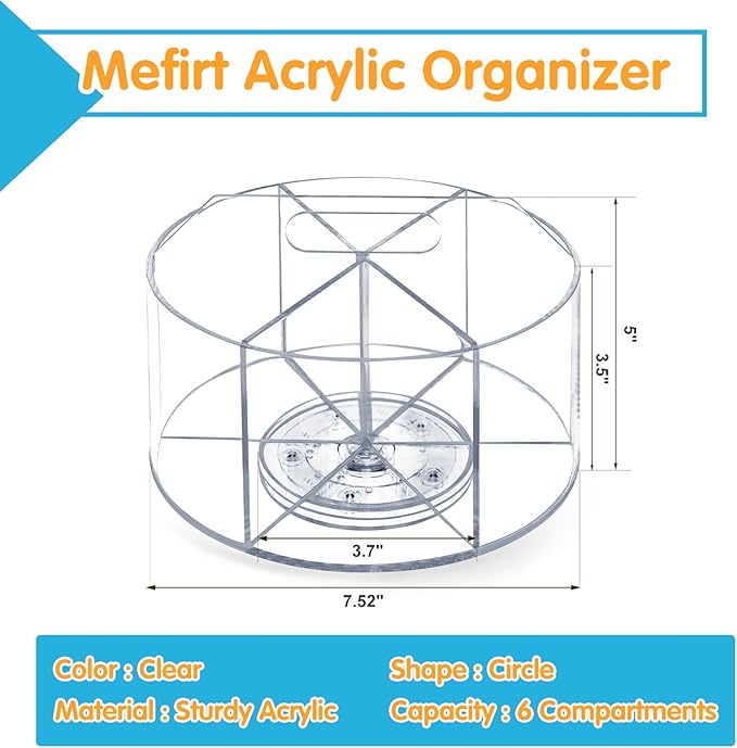 Acrylic Pen Holder, 360 Degree Rotating Pen Organizer, Rotating Desk Acrylic Office Organizer with 6 Compartments, Marker Organizer for Kid, Crayon Caddy School Art Supply Storage Organizer-DeskLoop Office