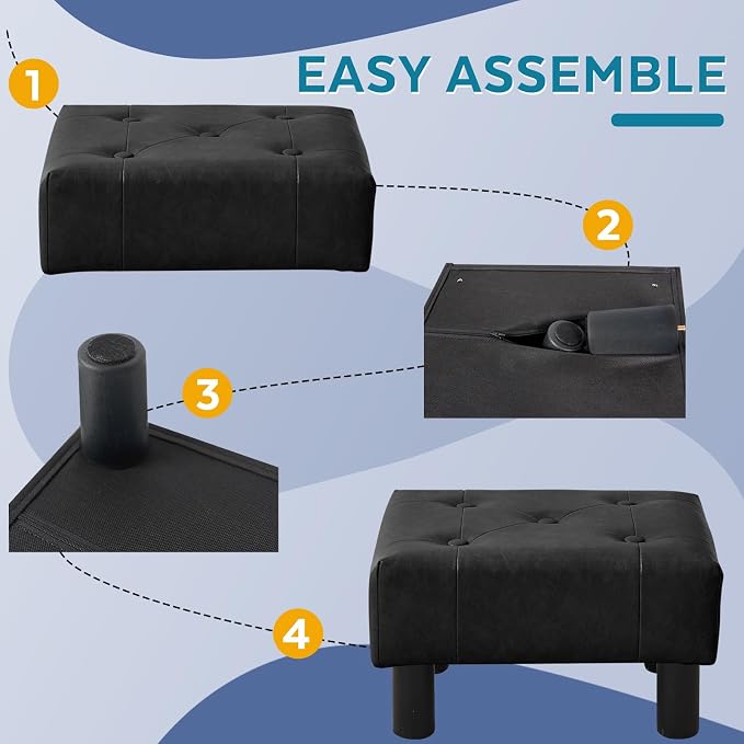 Small Foot Stool Ottoman, Faux Leather Footstool Ottoman Foot Rest - Image 5