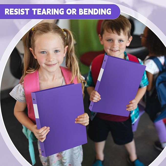 Henoyso 48 Pcs 3 Ring Binder 1/2'' Round Fits Letter Size 8. 5'' x 11'' Paper Plastic Flexible Binder Holds 100 Sheets with 1 Pockets Versatile Organizer for Office Home School (Purple)-DeskLoop Office