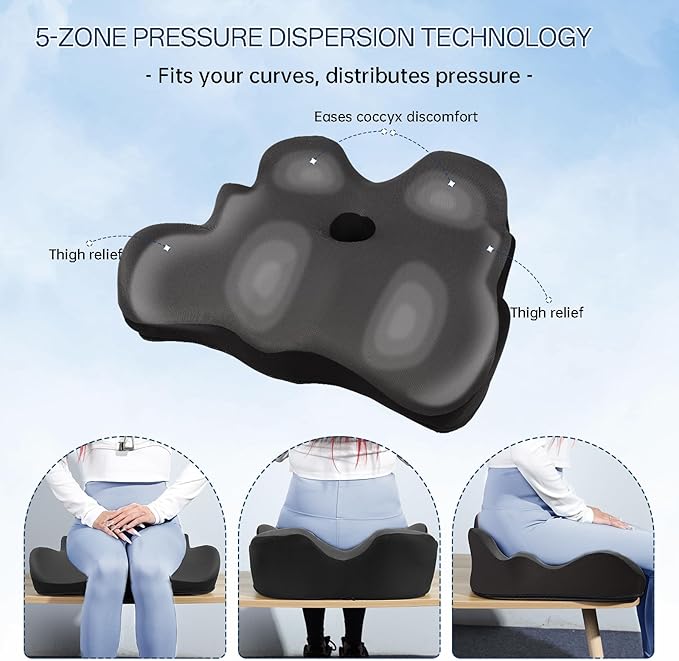 Seat Cushion, X-Large Memory Foam Office Chair Cushion, for Pressure Relief Sciatica & Pain Relief for Long Sitting Hours on Office/Home Chair, Car (Grey)-DeskLoop Office