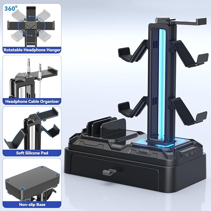 KDD Headphone Stand with USB A&C Charger Ports - Image 6