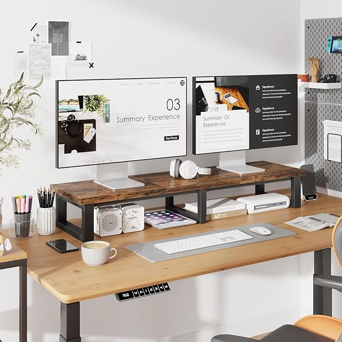 45" Large TV Riser for 32-60 inch TV, TV Riser Stand Shelf with Steel Legs,Tabletop TV Stand Riser for Home Office,Rustic Brown-DeskLoop Office