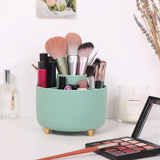 SKYDUE 360 Degree Rotating Desk Organizer, Dual-Purpose Pencil Pen Holder for Desktop, Rotating Desk Pen Organizer with 5 Slots, Pencil Cup for School, Home, Office Supplies (Bean Green)-DeskLoop Office