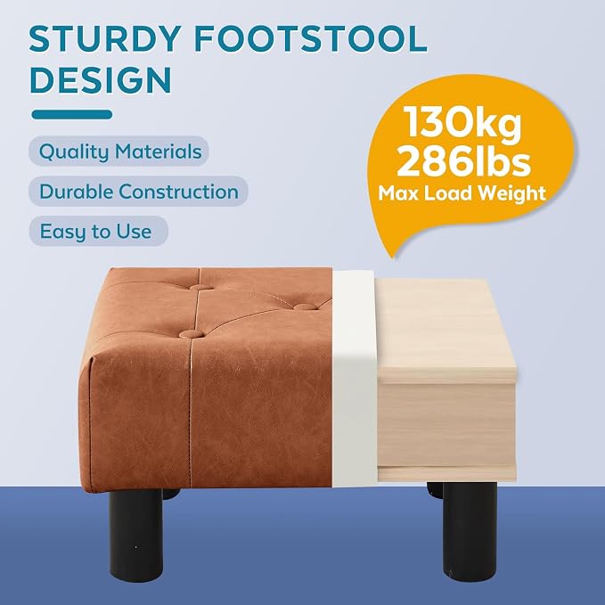 Small Foot Stool Ottoman, Faux Leather Footstool Ottoman Foot Rest - Image 6